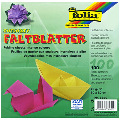 Цветная бумага "Folia" для оригами, 20 см х 20 см 20 см х 20 см инфо 1406a.